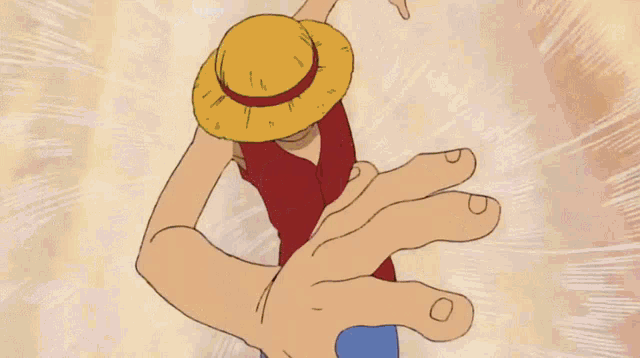 luffy from one piece is wearing a straw hat and a red vest