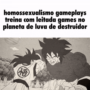 a cartoon of goku fighting another cartoon character with the caption homossexualismo gameplays