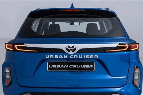 the back of a blue toyota urban cruiser is shown