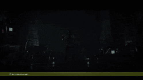 a video game screen shows a man standing in a dark room with a sign that says skip