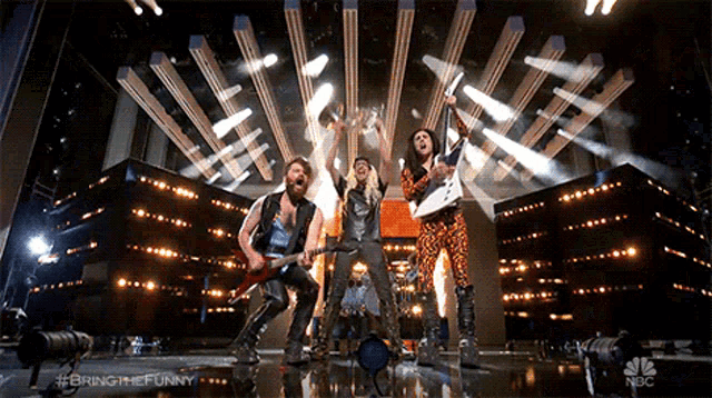 a group of people on a stage with the hashtag bring the funny on the bottom