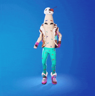 a cartoon character is jumping in the air with a cherry on his head