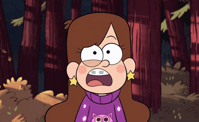 a cartoon character with an owl on her sweater