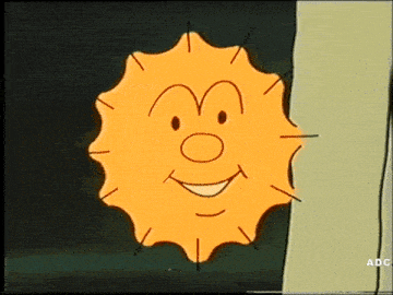 a cartoon drawing of a sun with a smiling face and the words adc below it