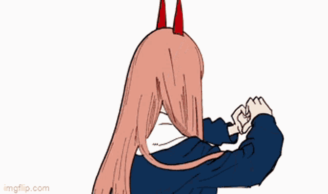 a drawing of a girl with long pink hair covering her face with her hands .