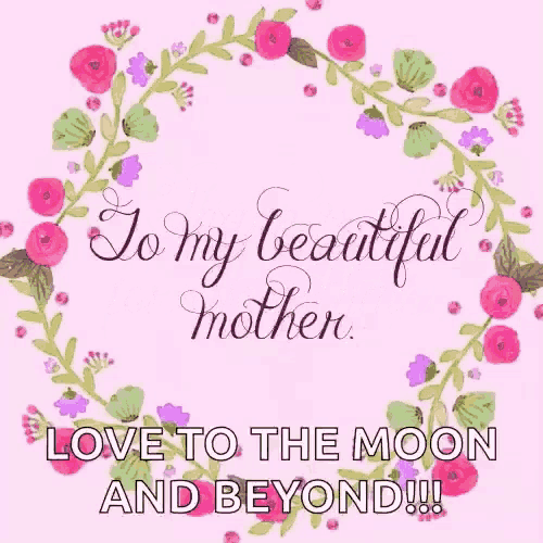 a thank you card with a wreath of flowers and the words love to the moon and beyond