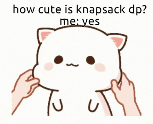 a picture of a cat with the words how cute is knapsack dp me : yes