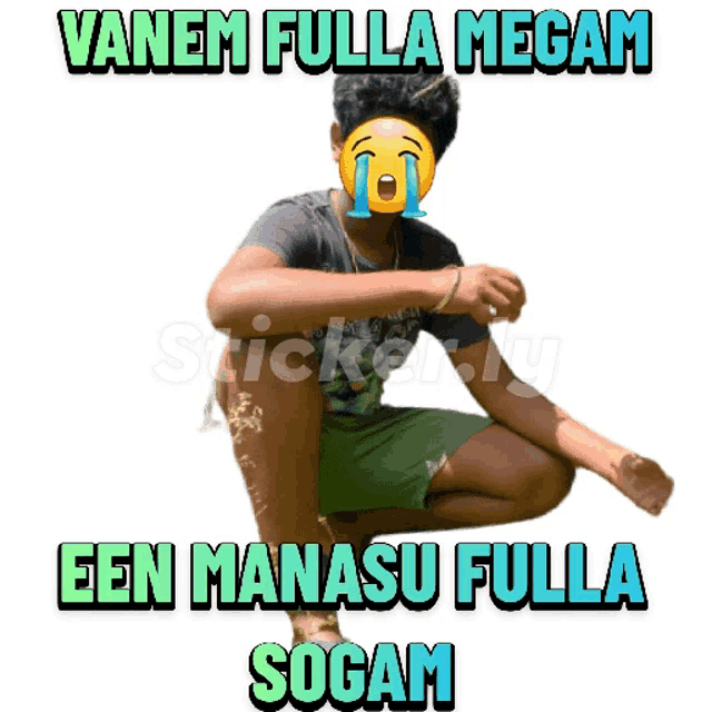 a sticker of a man kneeling down with the words vanem fulla megam een manasu fulla sogam below him