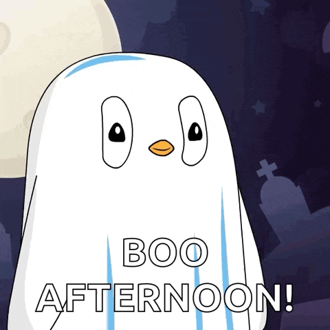 a cartoon of a ghost with the words boo afternoon written on it