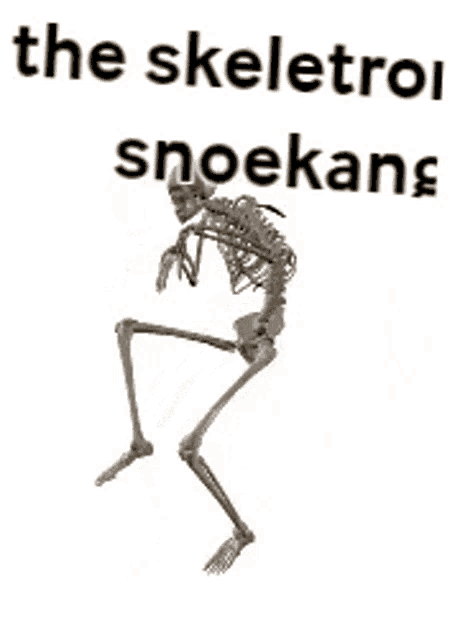 a skeleton is standing on its hind legs with the words `` the skeletron snoekans '' written above it .