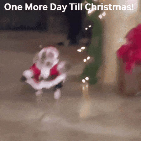 a blurred image of santa claus with the words one more day till christmas below him