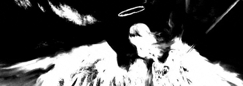 a black and white painting of a person with a halo on their head .