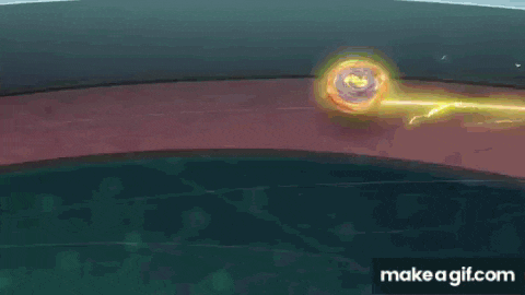 a yellow object is spinning in a room with a make a gif.com watermark on the bottom .