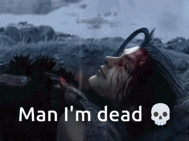 a woman laying on the ground with blood on her face and the words man i 'm dead above her