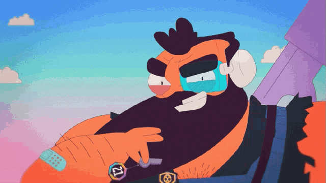 a cartoon drawing of a man with a beard wearing a watch