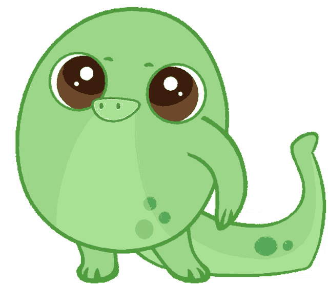 a cartoon drawing of a green lizard with big eyes and a long tail