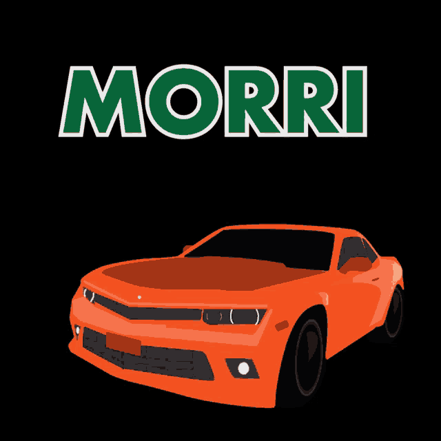 an orange car with smoke coming out of the hood and the name morri written above it