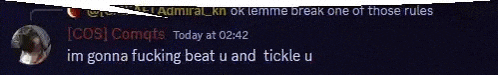 a screenshot of a conversation between two people with one saying in gonna fucking beat u and tickle u