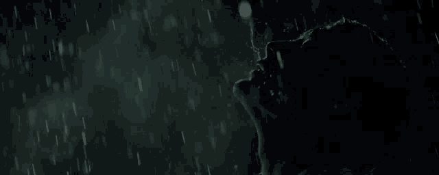 a woman is standing in the rain with her head in her hands .