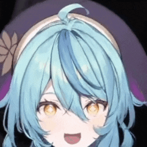 a close up of a blue haired anime girl with yellow eyes and a flower in her hair .