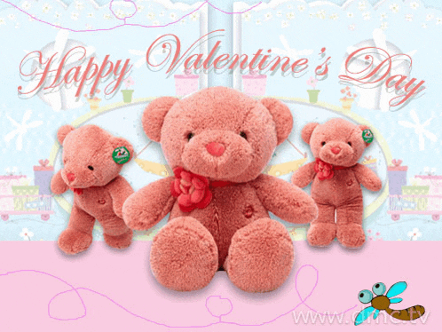 a valentine 's day card with three teddy bears and the words happy valentine 's day