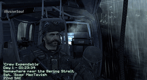 a video game screen shows a man with a beard and mustache