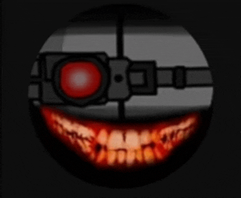 a black and white circle with a red circle in the middle