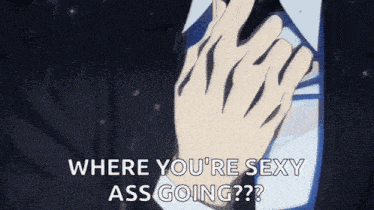 where you 're sexy ass going ? a man in a suit and tie is adjusting his tie .