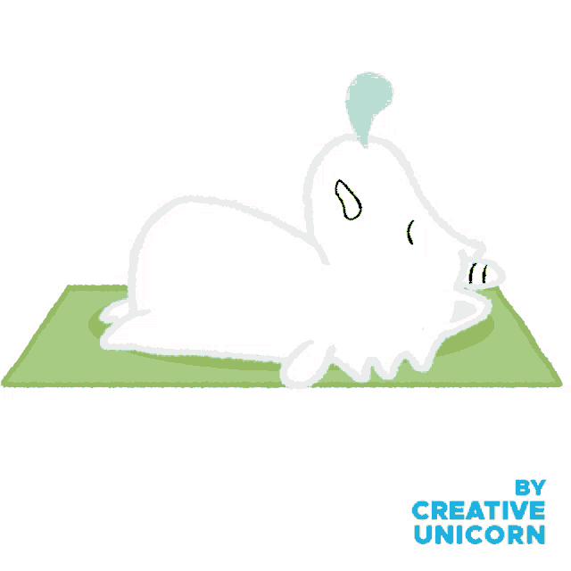 a cartoon of a polar bear laying on a yoga mat with the words by creative unicorn below it