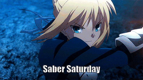a picture of saber saturday with a blonde haired anime character