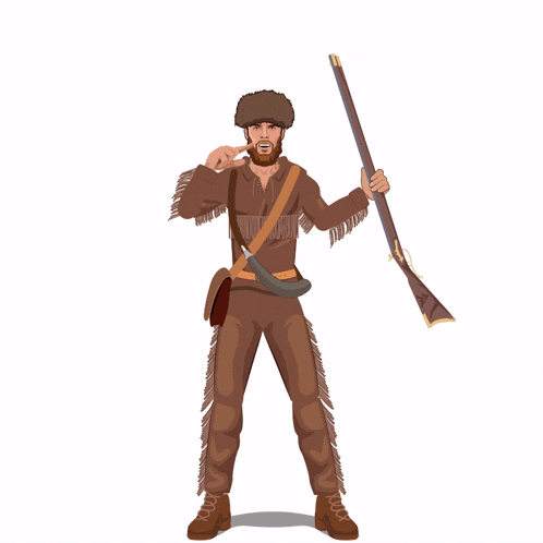 a man in a native american outfit holds a rifle over his head