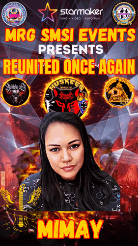 a poster for mrg smsi events presents reunited once again mimay