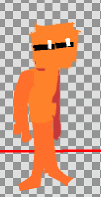 a pixel art of an orange character with sunglasses on