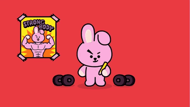 a cartoon of a bunny with a sign that says " strong body "