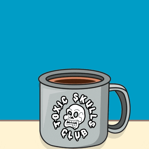 a mug that says toxic skulls club with a skull on it