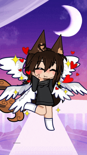 a drawing of a girl with wings and hearts