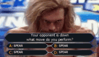 a man is playing a video game where he is being asked what move he should perform