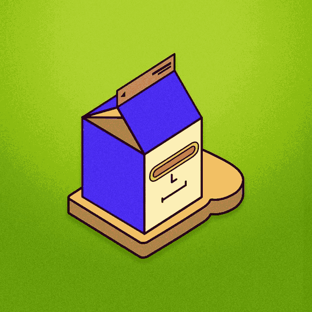 a carton of milk sits on a slice of bread