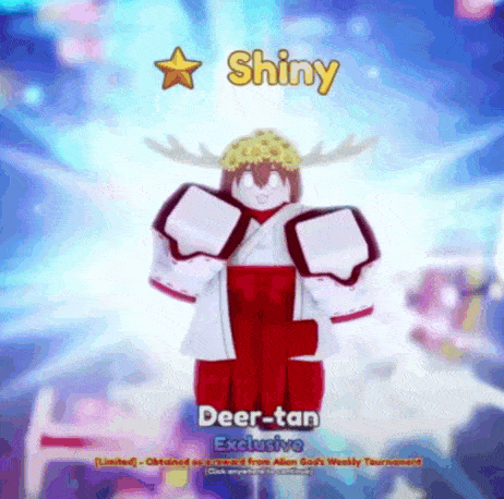 a shiny deer-tan is standing in front of a star