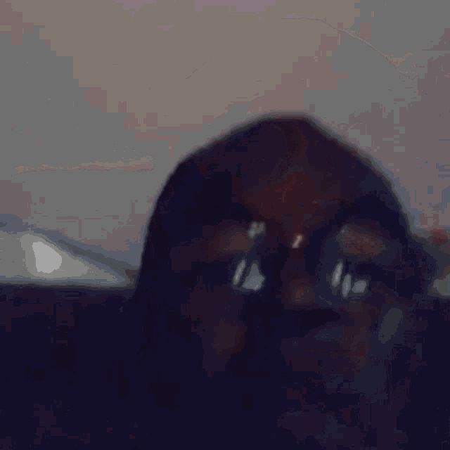 a close up of a man 's face with glasses