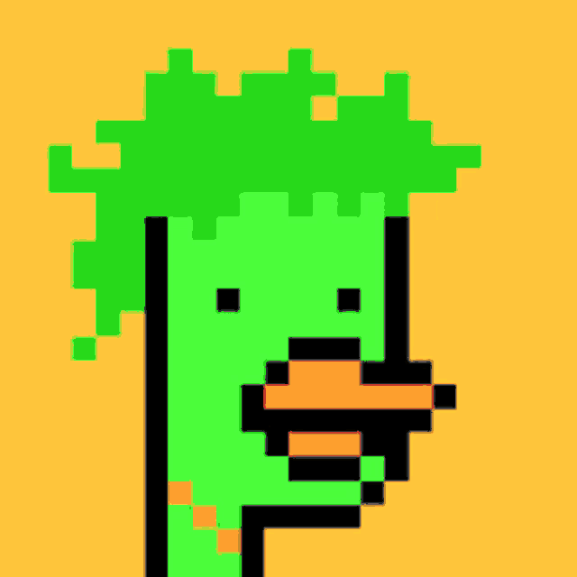 a pixel art of a duck with green hair and a pipe