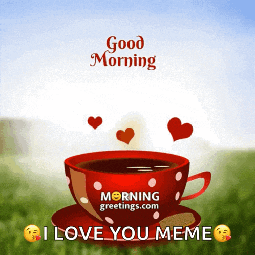 a cup of coffee with hearts coming out of it and the words " good morning "