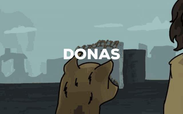 a cartoon drawing of a dog with the word donas on the bottom