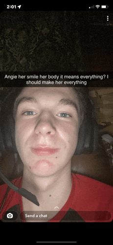 a screenshot of a man 's face with angie her smile her body it means everything written on it