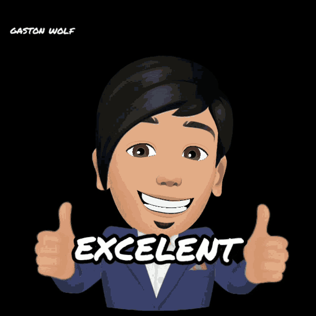 a cartoon of a man giving a thumbs up with the word excellent underneath