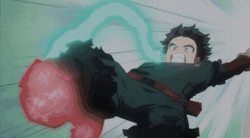 a cartoon character with green hair is kicking a red object in the air
