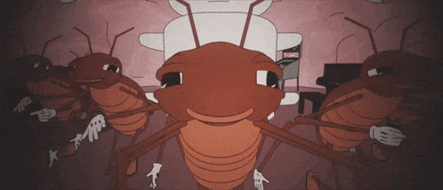 a group of ants are dancing in a room with a piano and a sign that says piano on it