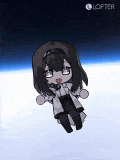 a cartoon of a girl flying through the air with the word lofter on the bottom right
