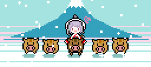a pixel art of a girl riding on the back of a pig