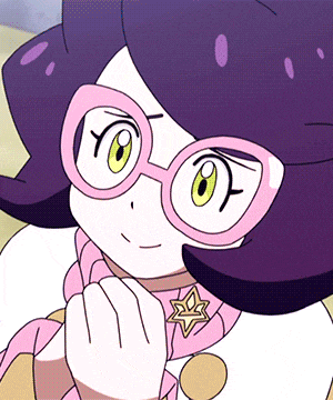 a cartoon girl with glasses and a star on her neck